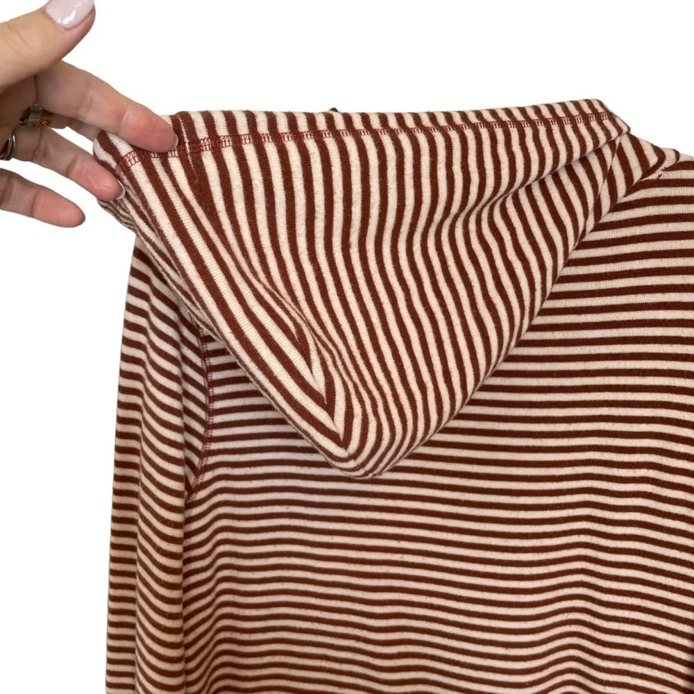 Z Supply Brick Red/Cream Striped Hoodie Kangaroo Pocket Rope Ties Size M - Picture 7 of 13
